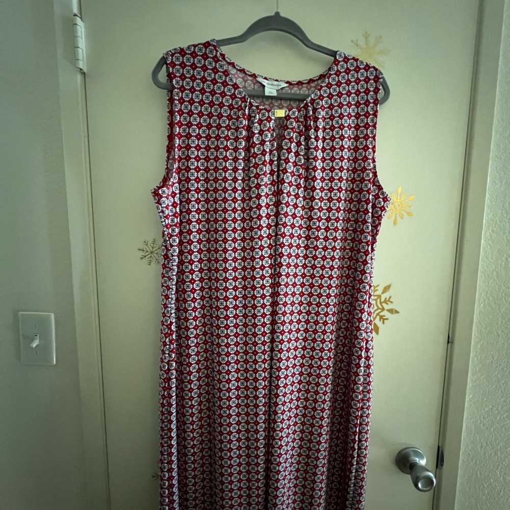 Red and purple square print dress